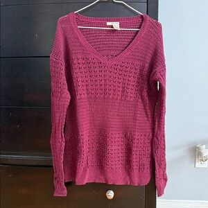 Dkny Open-Knit V-Neck Sweater in Plum Pink